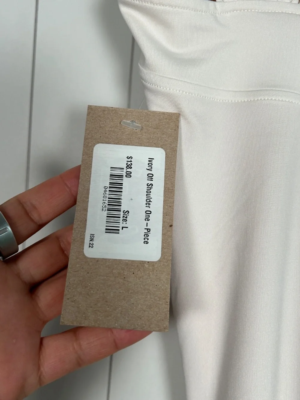 Albion size L off shoulder one piece swimsuit Ivory modest padded ruched NEW